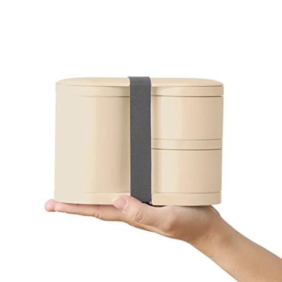 MOTTERU Thermo Bento Box mit Essstäbchen (Cremefarben)  1-Fach 2-Fach Isolierte Lunchbox, Hitzebeständig, Mikrowellengeeignet, Stilvoll, Schlichtes Design, Groß