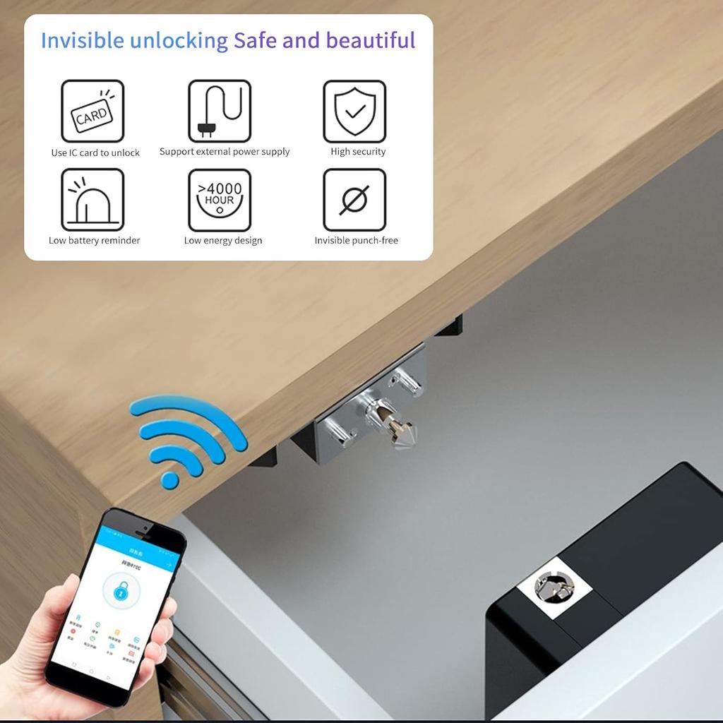 Cabinet Lock APP IC Card Unlock Electronic Cabinet Lock Keyless Anti theft Lock for Drawer Cabinet Wardrobe
