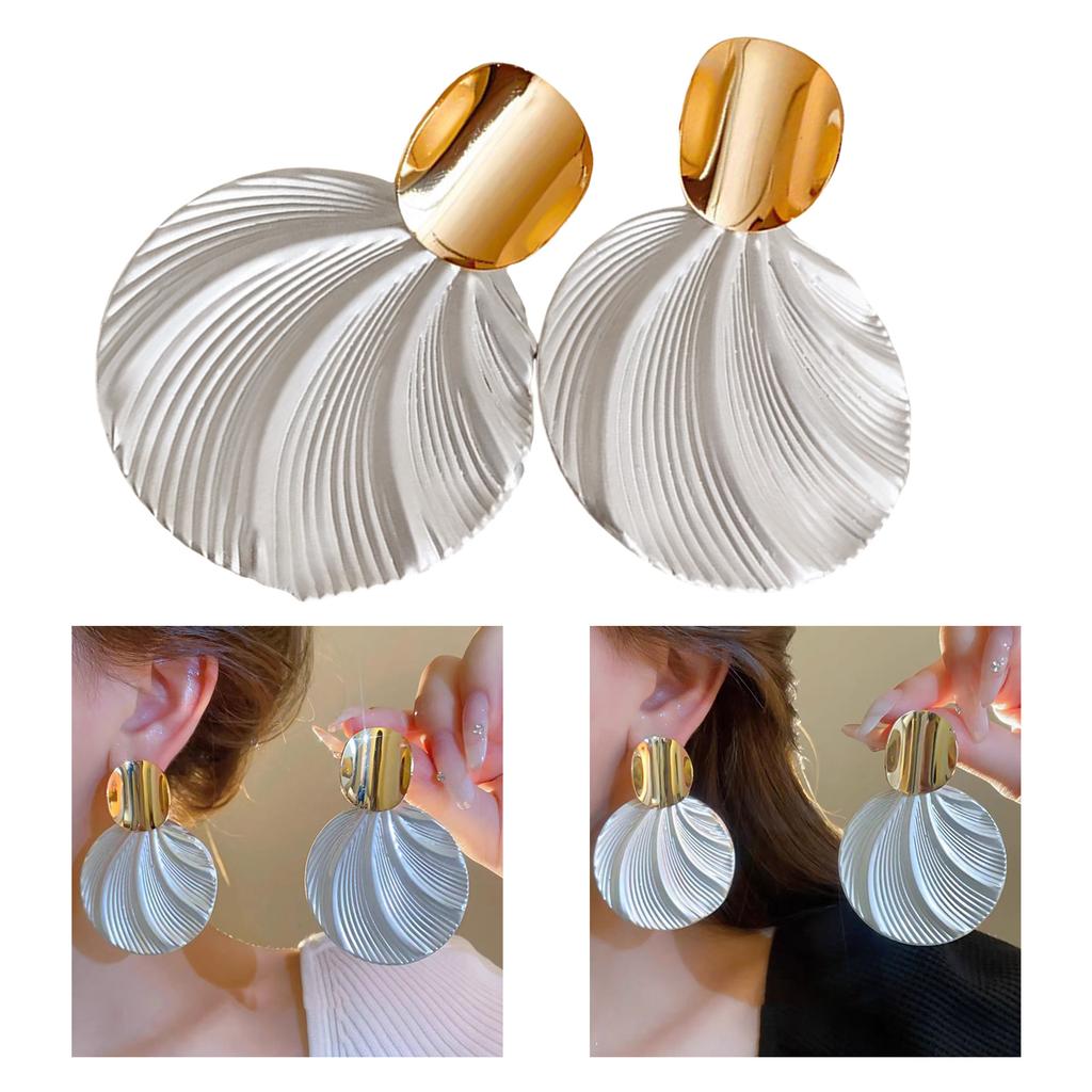 Fashionable Alloy Shell Shaped Dangle Earrings Handmade Two Tone Ear Accessories Fashion Jewelry for Everyday Wear