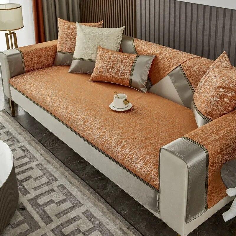 Luxury Platinum Jacquard Sofa Cover Gray Wide Edge Seat Cushion Living Room Modern Non-slip Universal Armrest Towel Cover Cloth