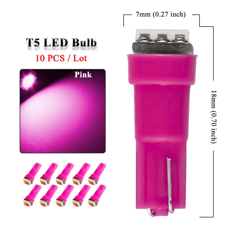 10 PCS T5 74 LED Bulbs 12V 5050 1-SMD 7000K White Car Interior Maps Dashboard Instrument Panel Gauge Cluster Indicator Lights