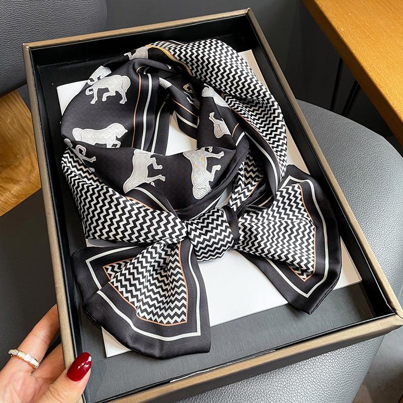 Luxury Design Horse Print Silk Scarf Women Long Soft Satin Hairband Neckerchief Office Hijab Headband Foulard Gift 15*145cm
