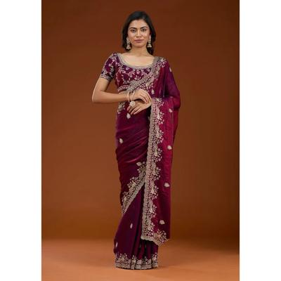 Beautiful Saree Is Elegantly Decorated with Heavy Fandy Satin Silk Saree