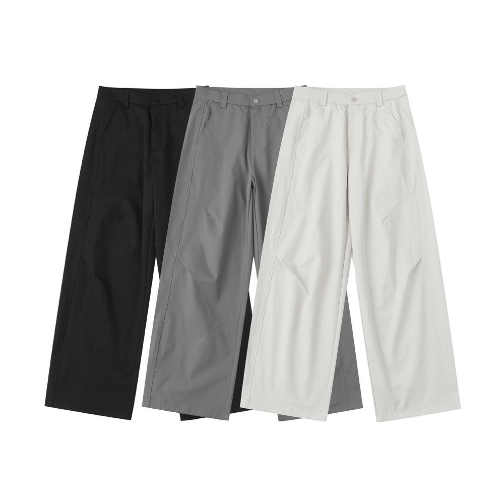 American casual pants trendy brand ruffian handsome pleated and thin design casual pants retro solid color versatile straight wide-leg pants