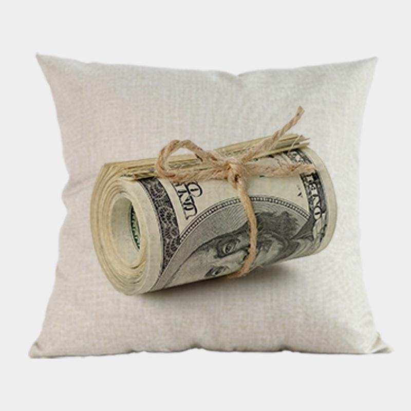 Nuovi Cuscini Decorativi per Divano a Forma di Dollaro Americano Quadrati 18 Pollici Lino Cotone Stampa di Denaro Copricuscino per Sedia da Ufficio Decorazione per la Casa