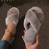 Fashion Women Fluffy Slippers Cross Band Soft Plush Cozy House Shoes Furry Open Toe Indoor Outdoor Slip Warm Anti Skid Sole