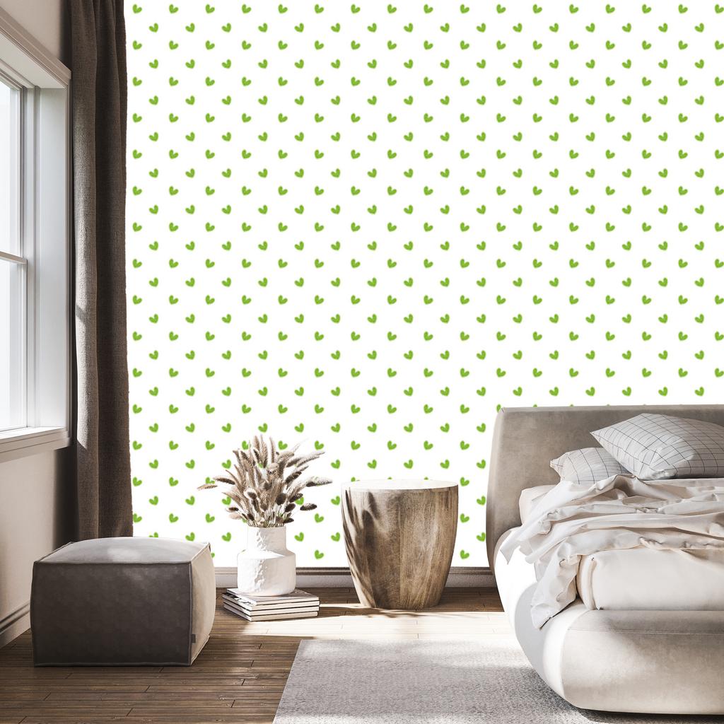 Hearts Wallpaper White and Lime 50x1000
