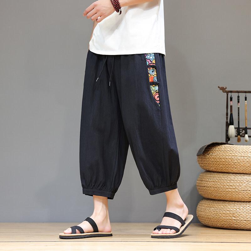 

Летние мужские повседневные брюки с принтом 2025 года, мужские брюки гаремы в стиле пэчворк в китайском стиле, мужская уличная одежда, брюки с широкими штанинами, мужские винтажные брюки 3XL чёрный