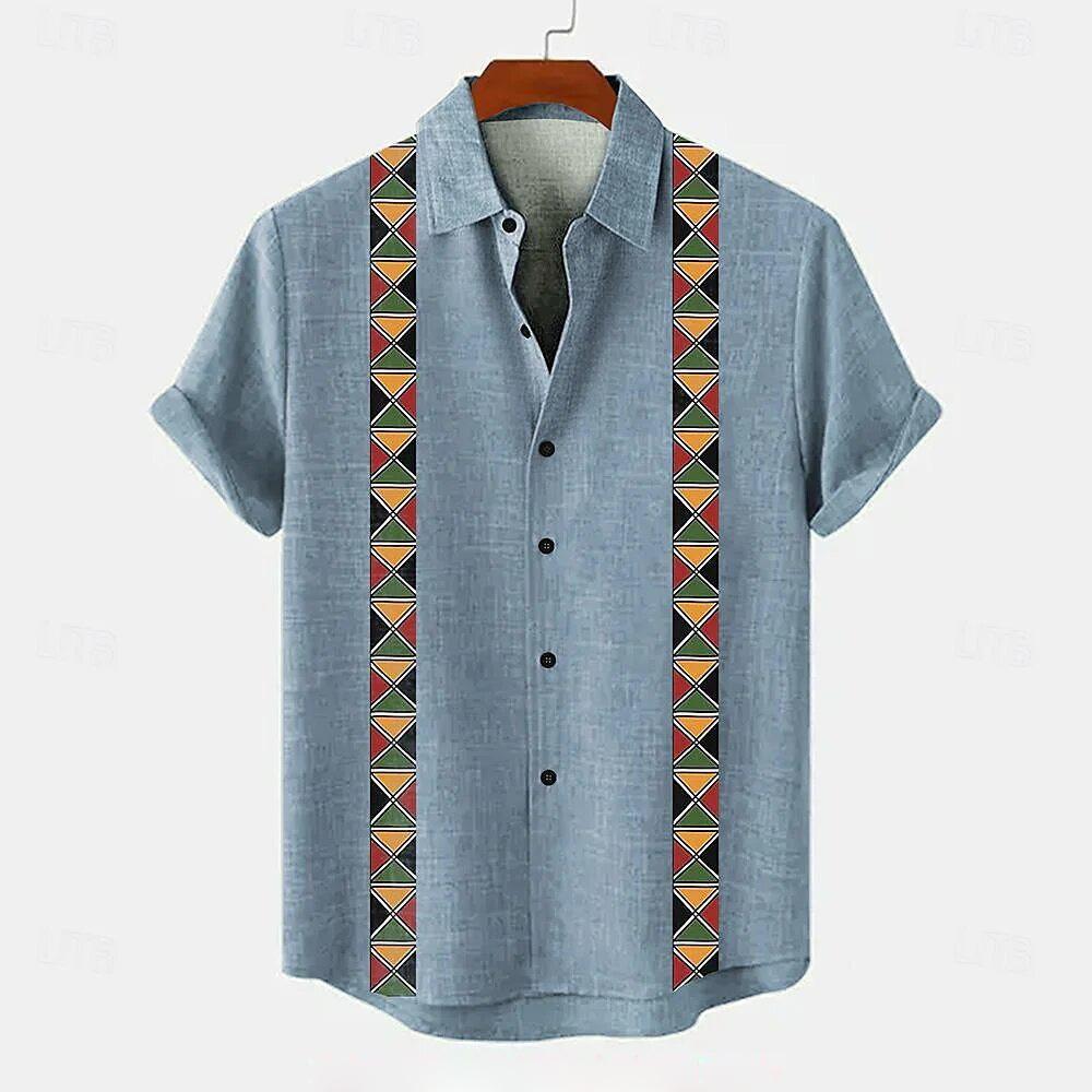 Men's Ethnic Style 3D Printed Shirt Hawaiian Casual Vacation Men's Short-sleeved Lapel Pocket Shirt High Quality Men's