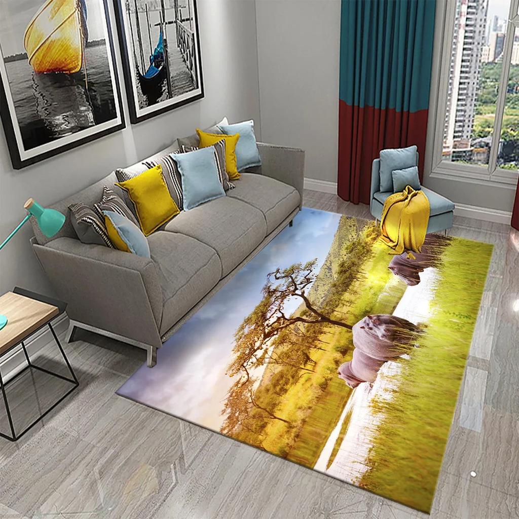 3D Nilpferd Teppich Liebliches Tier Fußmatte für die Haustür Willkommensmatten Rutschfest Küchen Badezimmer Schlafzimmer Teppich Boden Heimdekor Moderne Teppiche