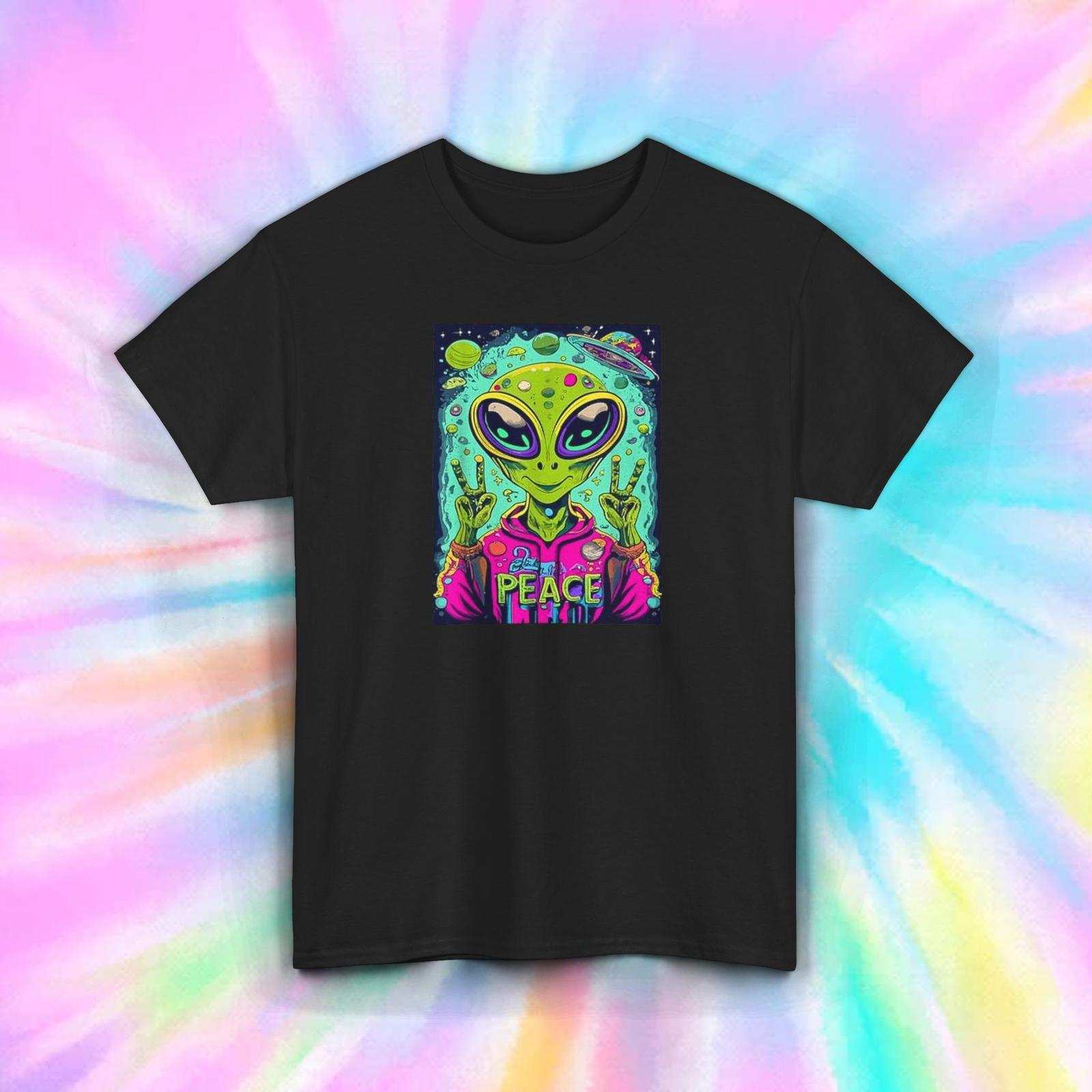 Alien Peace T-Shirt Mens Womens Tees Top S-5XL Funny Space UFO Extraterrestrial Gift Tee S