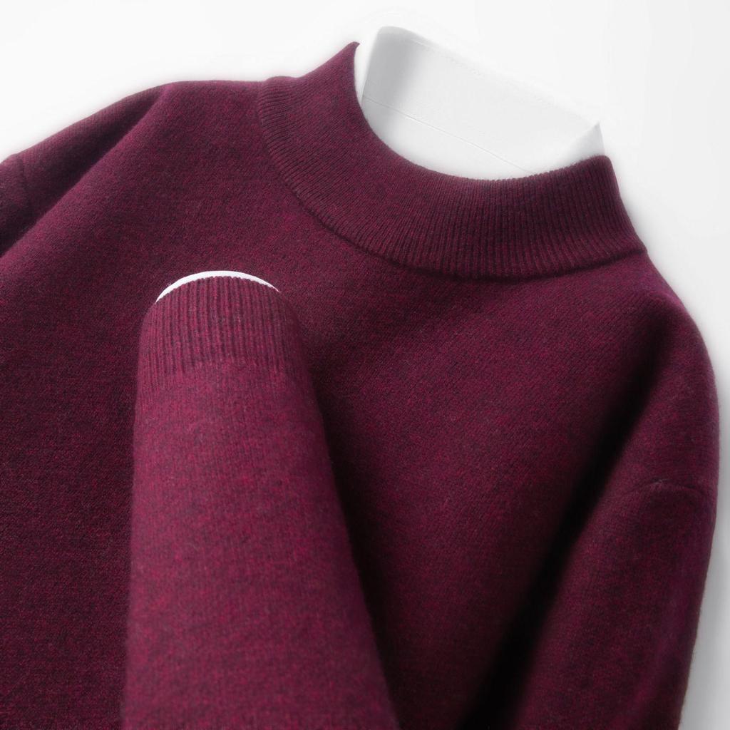 Men's 520g Semi-Worsted Wool Sweater - Autumn/Winter Thick 100% Sheepswool, Semi-High Collar, Four-Thread