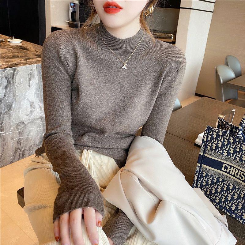 Zhongling Women's Half-High Neck Knitted Sweater, 2025 Fashionable Slim Fit, Long Sleeve for Autumn and Winter