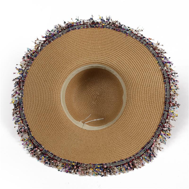 Hat Female Summer Hepburn Wind Dome Rough Fringe Shade Straw Hat Seaside Resort Beach Hat Sunscreen Sun Hat