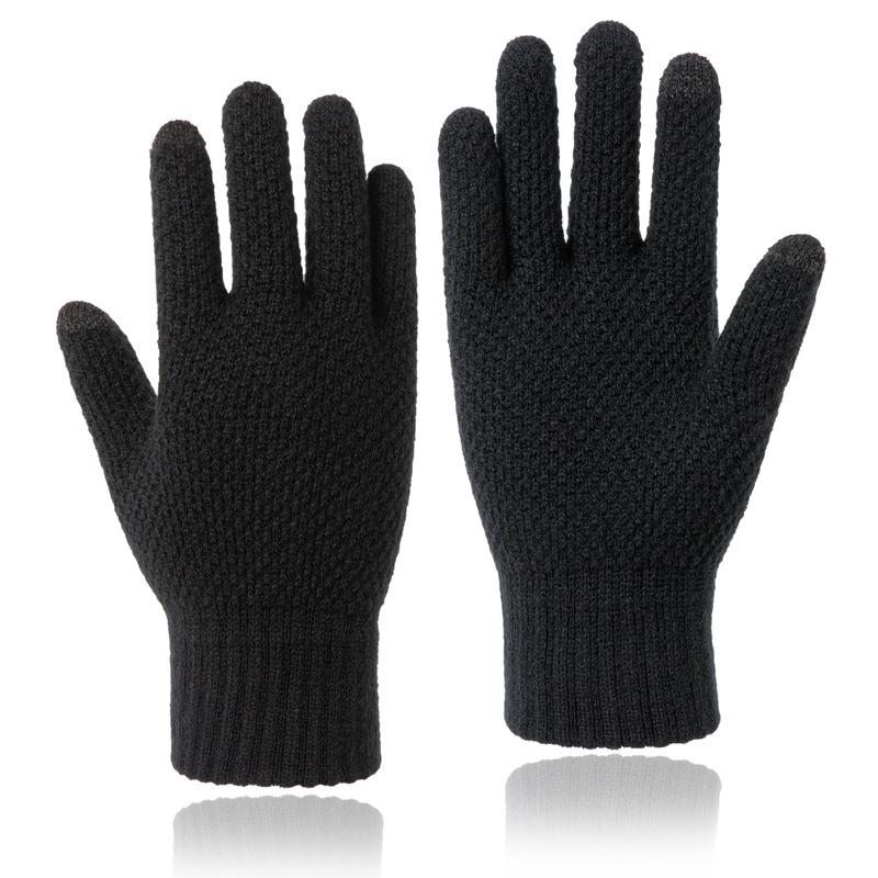 Touchscreen Gloves Men Winter Warm Thermal Thick Jacquard Five-Finger Wool Knitted Cold Proof