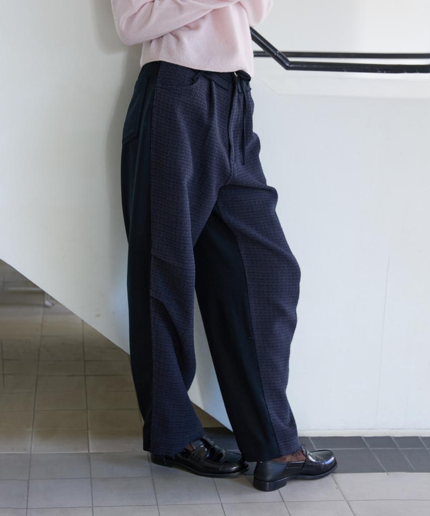 SHINE ON YOU Dual Texture Wool Check Pants_Classic Navy