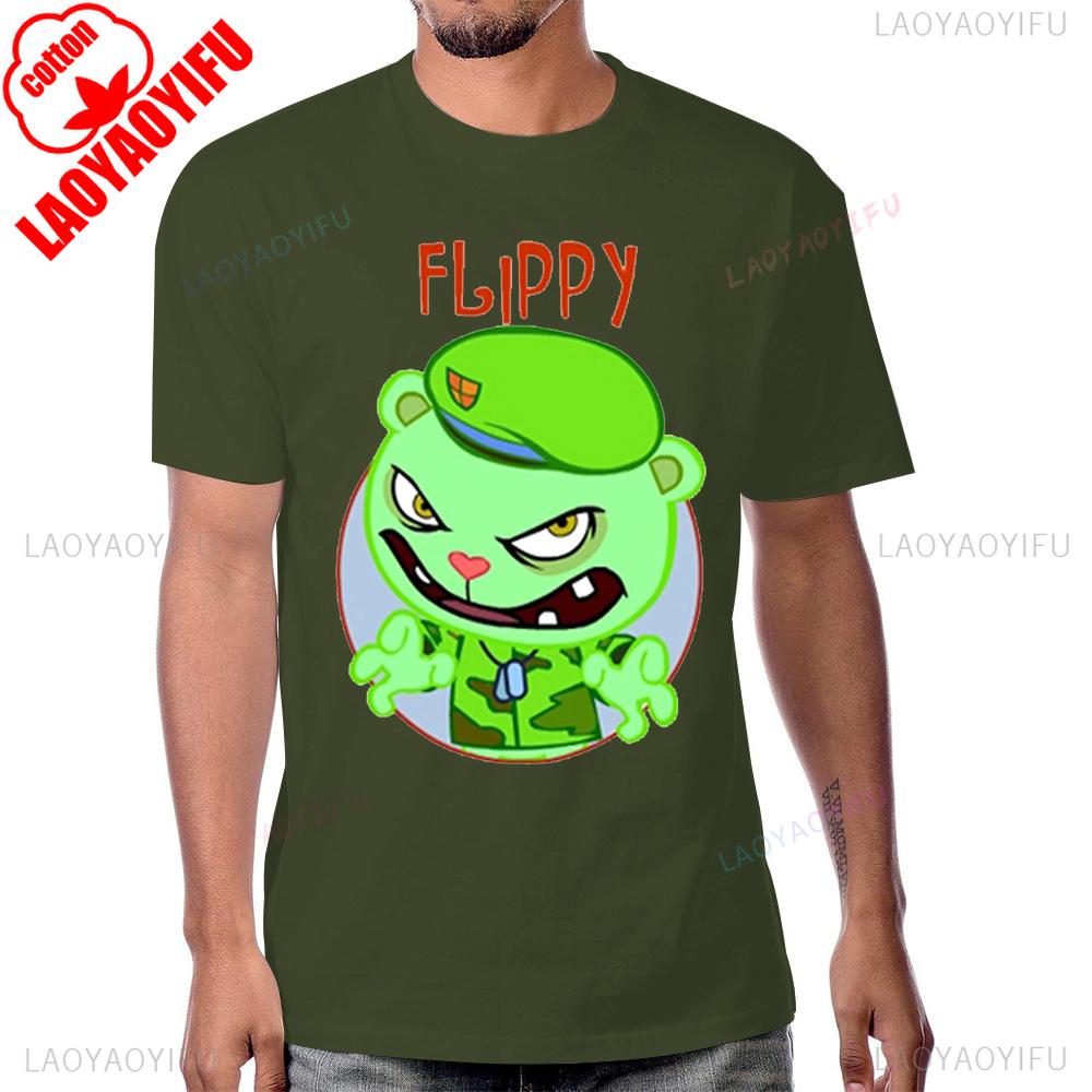 Happy Tree Friends Anime Printed Tshirt Vintage Cartoon 90s Short Sleeve Summer Style Man Tshirt Black Humor Graphic Cotton Tee