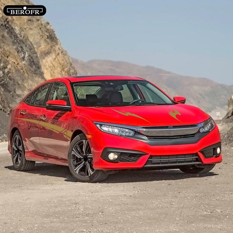 Car Hood Cover And Door Sticker Car Body Vinyl Film Decals Long Racing Sports Graphics Tuning Accessories For Honda Civic