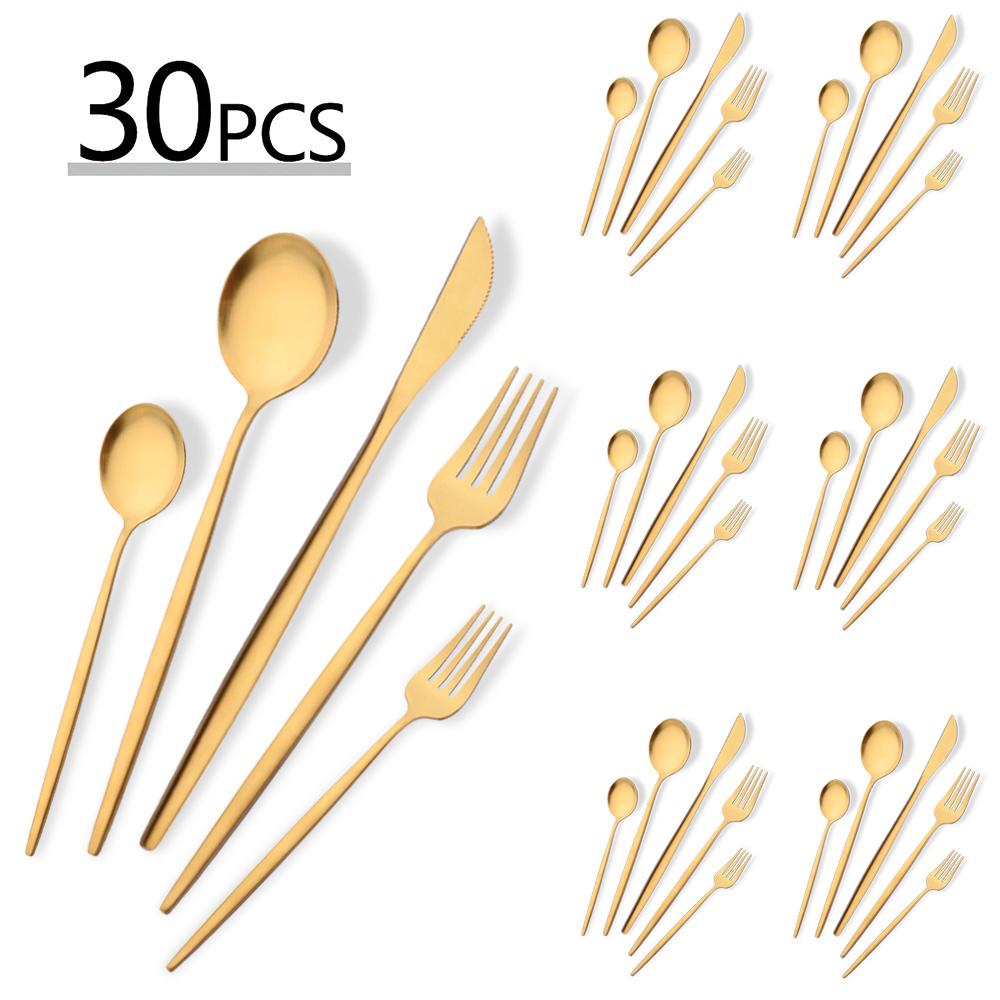 30Pcs Portuguese Style Stainless Steel Dinnerware Cutlery Set High-end Knife Fruit Fork Spoon Flatware Set Suitable for Kitchen