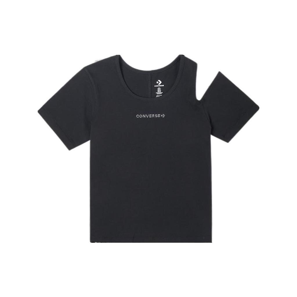 Converse T Shirts Women's Black Crew Neck Moderate Straight Fit 10023192-A01