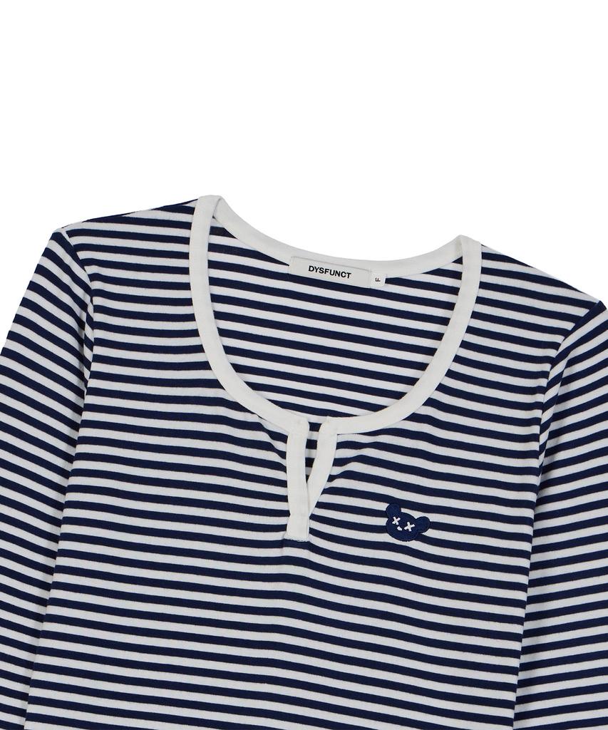 DYSFUNCT Stripe Round Embraider T-Shirt(Navy)