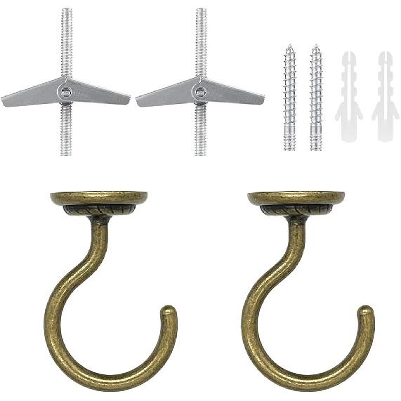 Ceiling Hook Large Swag Heavy Duty Hook with Hardware for Hanging Plants Ceiling Easy tallation Cavity Wall Dry Wall Indoor & Outdoor (2 Sets White)