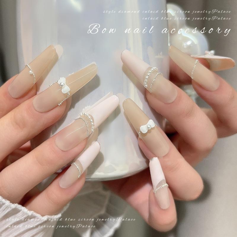 20Pcs Solid Color Minimalist Pearl Bows Nail Charms Bowknots Mini Resin Rhinestones Inlaid Nail Art Decorations For DIY Manicure