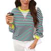 VEZFAA Women's Fashion Casual Spring Autumn Stripe Print Long Sleeve O-Neck Blouses & Shirts