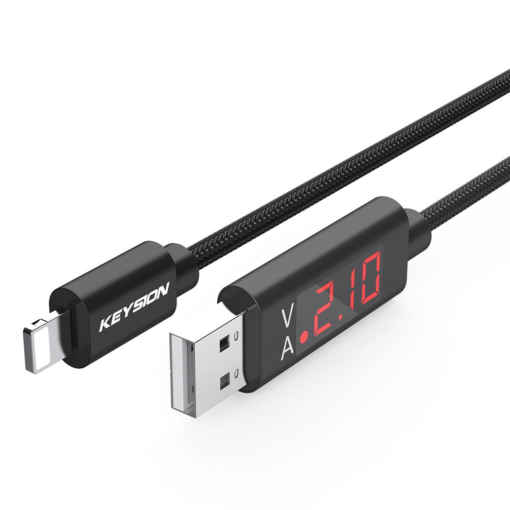 

KEYSION 2.1A светодиодный цифровой дисплей телефонный кабель для iPhone 14 13 12 11 Pro Max XS XR 8 7 6 плетеный кабель для зарядки данных чёрный