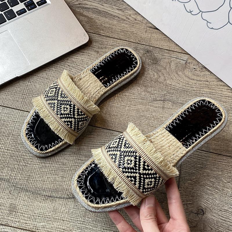 Fashion 2025 Summer Women Slippers Anti-Slip Home Slippers Lightweight Shoes Women Indoor Linen Slippers Soft Shoes Ethnic Style Sandals