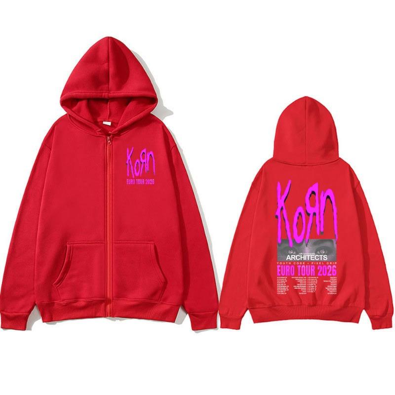 Korn Tour 2026 Merch Zipper Hoodies Fan Gifts Metal Punk Gothic Rock Band Fashion Casual Zip Up Hooded Sweatshirts Jackets Coats