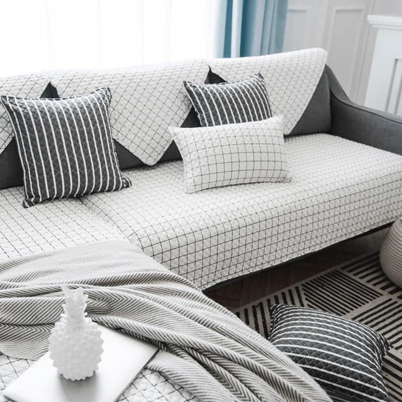 Подушка для дивана на все времена года простая черно-белая саржевая нескользящая подушка для сиденья в гостиной из хлопчатобумажной ткани 7070 1245₽
