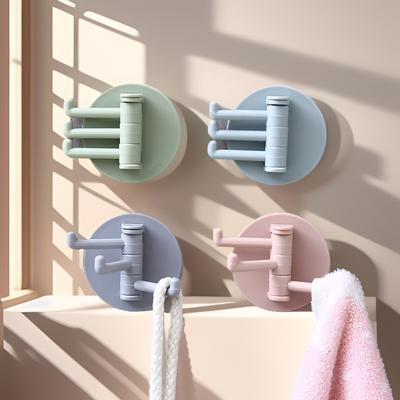 1/4PCS 3 Non Marking Rotating Hooks Rotatable Seamless Adhesive Strong Bearing Stick Hook Kitchen Wall Hanger Bathroom Supplies