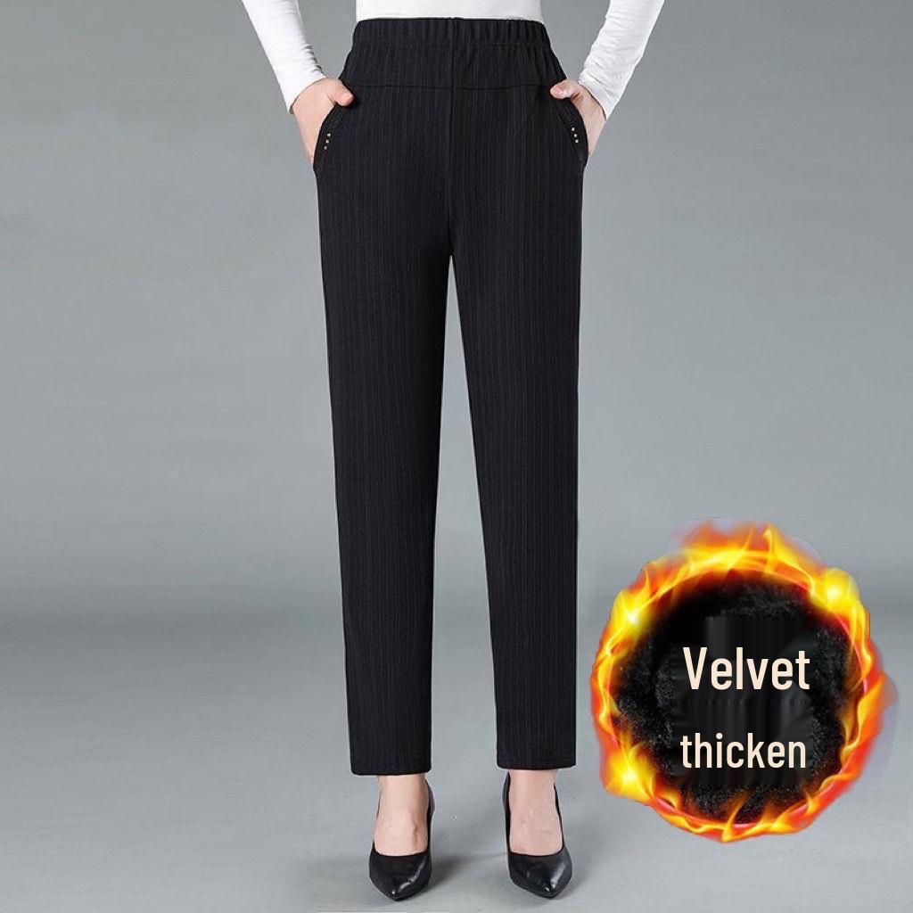 High-Waisted Velvet Elastic Pants for Middle-Aged and Elderly Women - Winter/Autumn Style