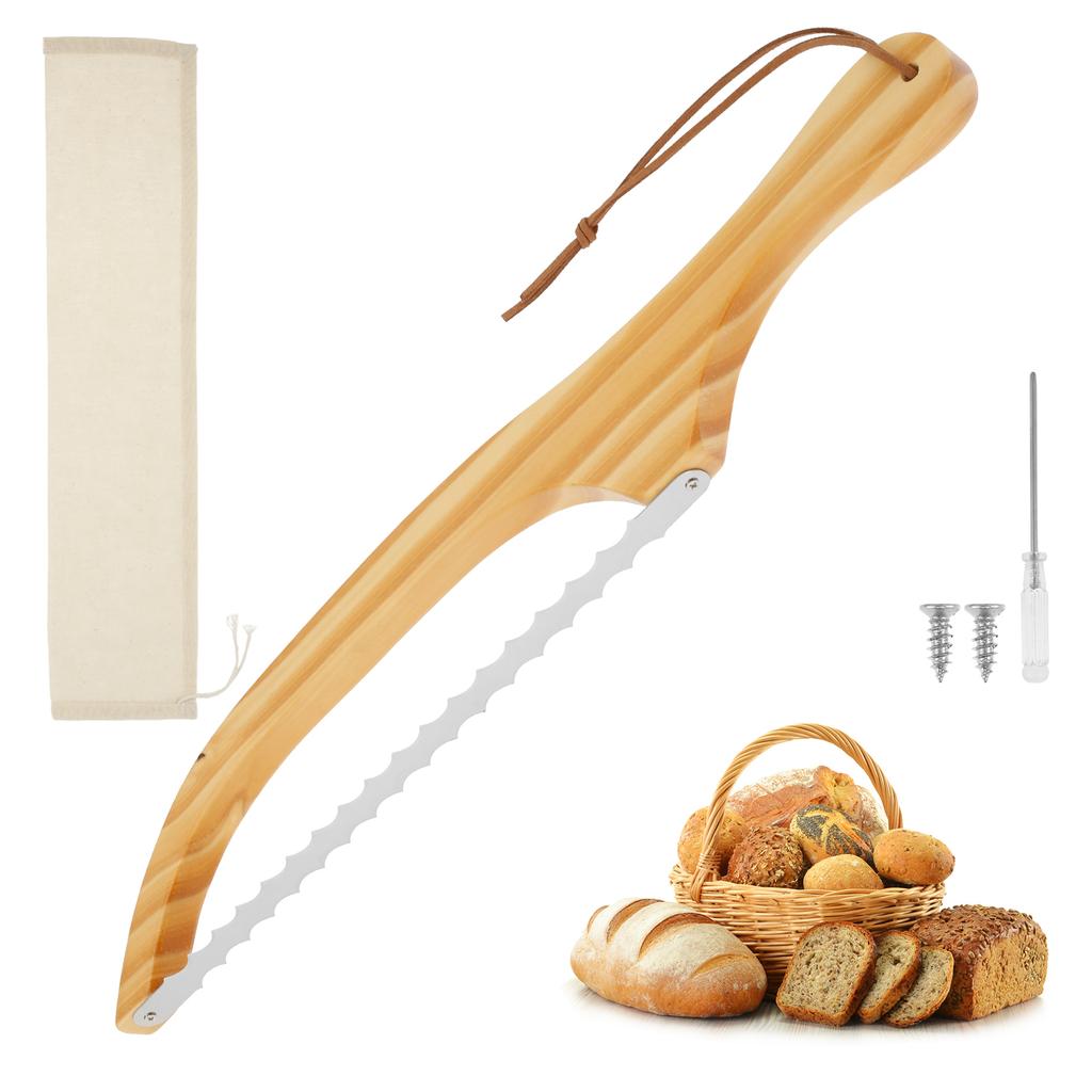 Wooden Bread Bow Knife Serrated Bread Bow Cutter Stainless Steel Sourdough Bread Knife Professional Bread Knife Cake Cutting