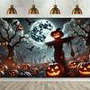 Background Banner 1 Piece, Halloween Pumpkin Ghost Scare Background Fabric Wall Decoration, Polyester Fiber Wall Covering