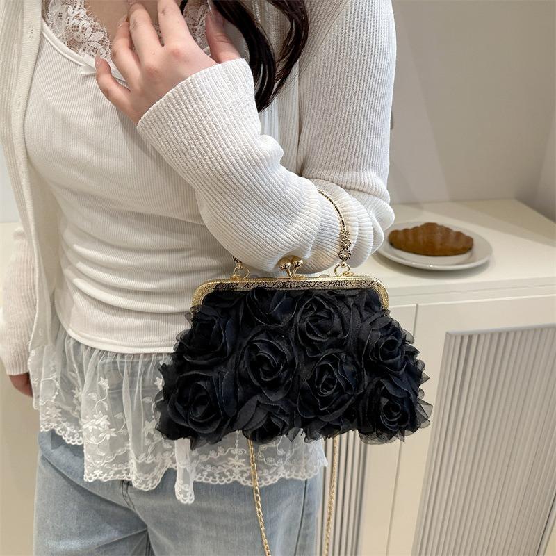 New Rose Flower Banquet Bag Bridal Bag Fashion Bag Dress Bag Clutch Bag Cheongsam Chain Oblique Span Bag