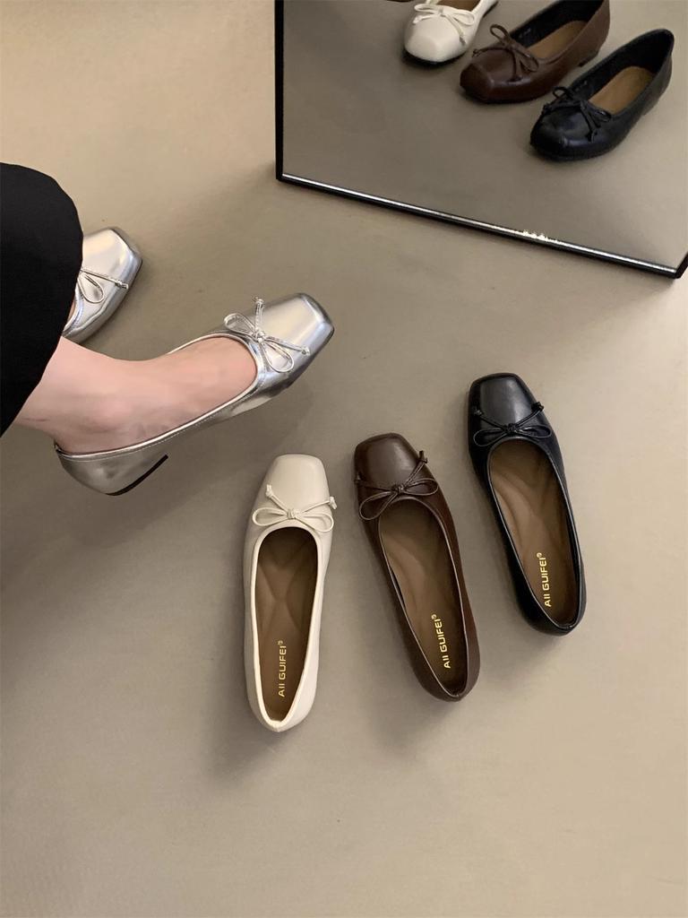 French Silver Retro Square Head Light Mouth Low Heel Single Shoes Women's Summer 2025 New with Skirt Versatile Mary Jane Shoes