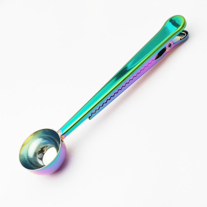 Two-in-one Cute Stainless Steel Coffee Spoon Sealing Clip Tea Coffee Measuring Spoon Scoop Kitchen Decor Accessories