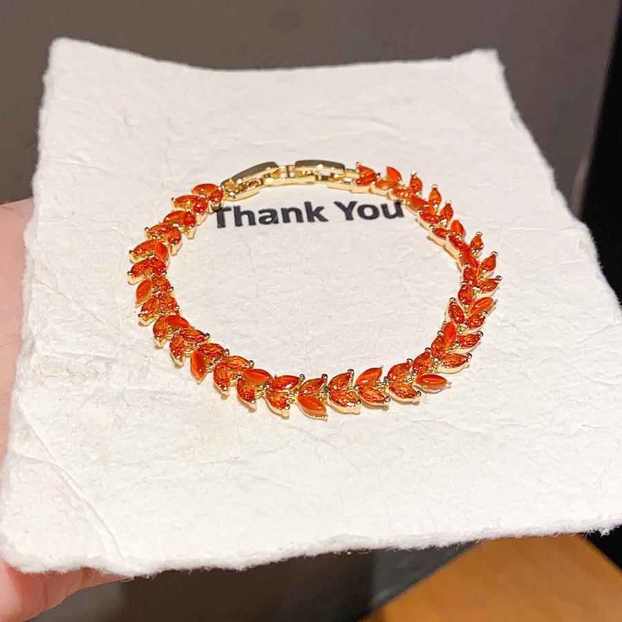 Copper Zircon Leaf Cuff Bracelet With Vintage Style For Women