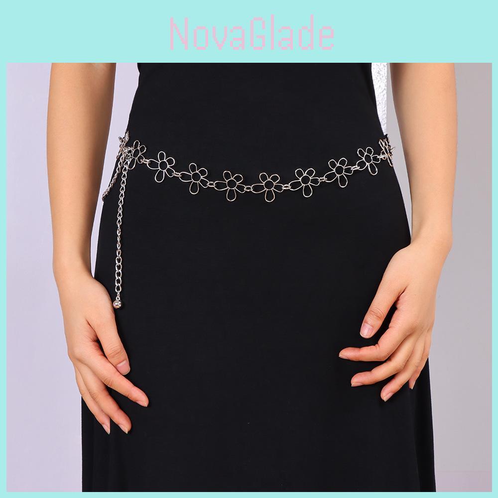 Bohemian Floral Silver Waist Chain With Tassels For Women Summer Festival Accessory