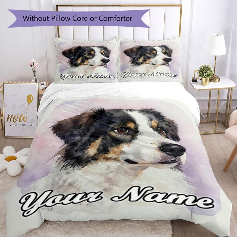 3PC Custom Name Pet Portrait Bedding Set Duvet Cover Closure Includes 1 Duvet Cover & 2 Pillowcases for Bedroom