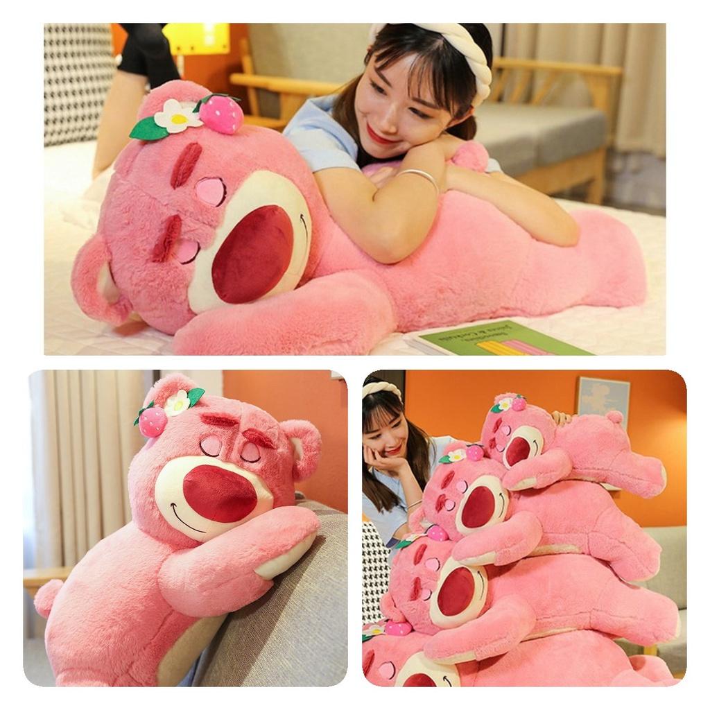 Cute Short Plush Strawberry Bear Stuffed Toy Pillow For Kids 35cm Pink