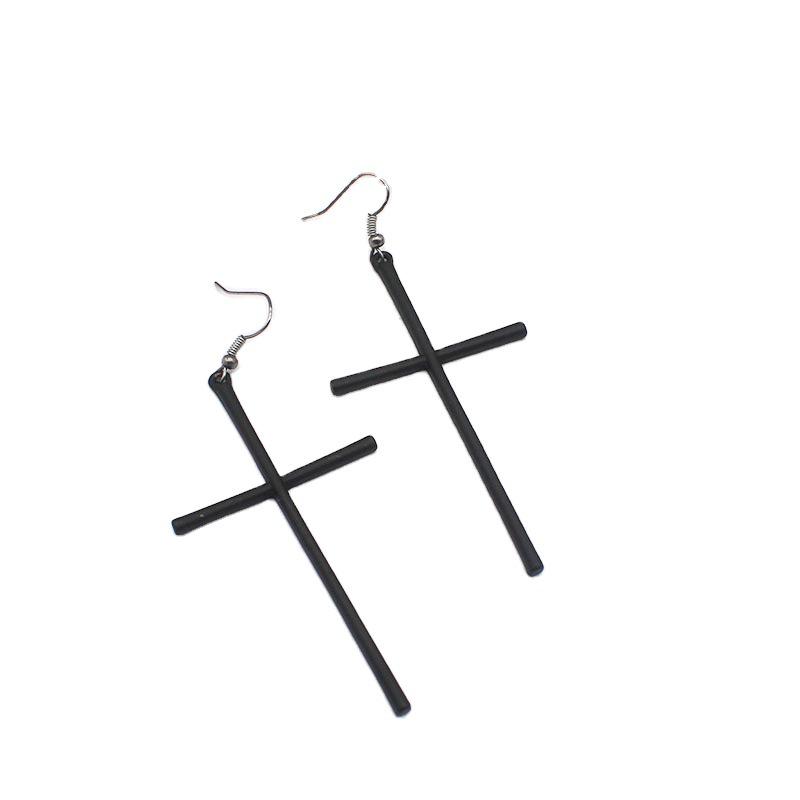 European & American Simple Style Cross Earrings in Black, Gold & White Gold