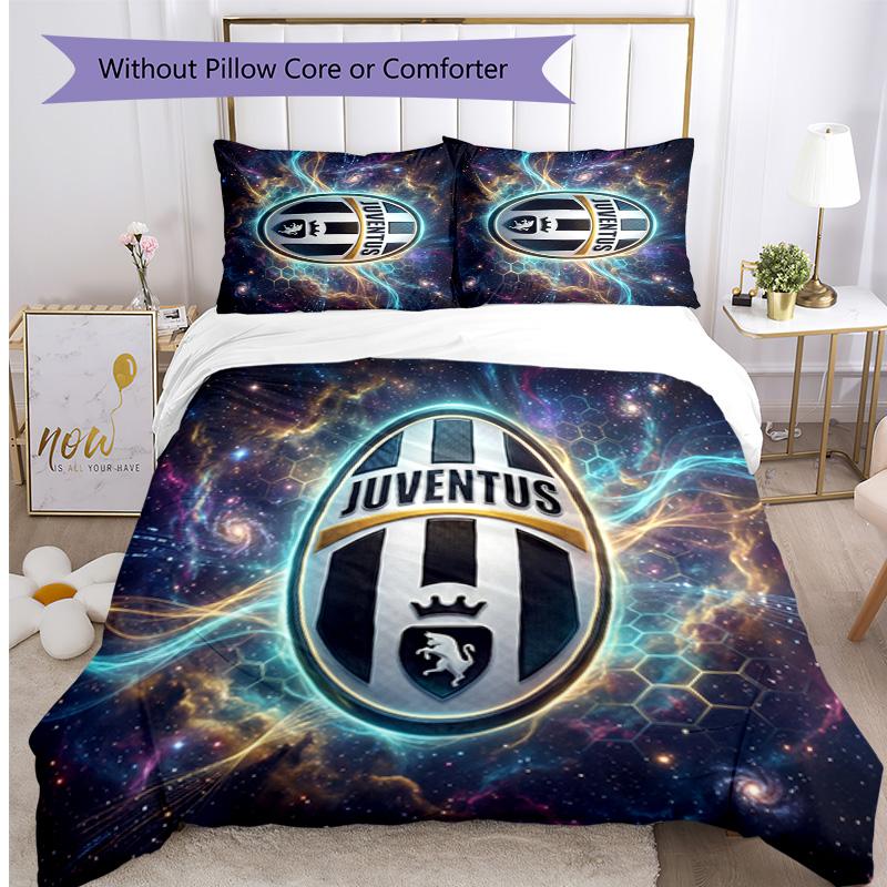 Juventus FC Pattern Printed 3PCS Bedding Set Soft Skin-Friendly Washable Duvet Cover & Pillowcases Set All Season Bedroom