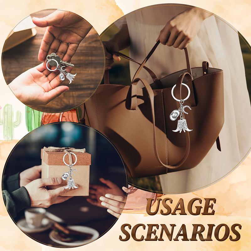 24 Set Cowboy Western Party Favors Cowboy Keychain Hat Boot Horse Shoe Keyring With Organza Bags Thank You Tags And Rope