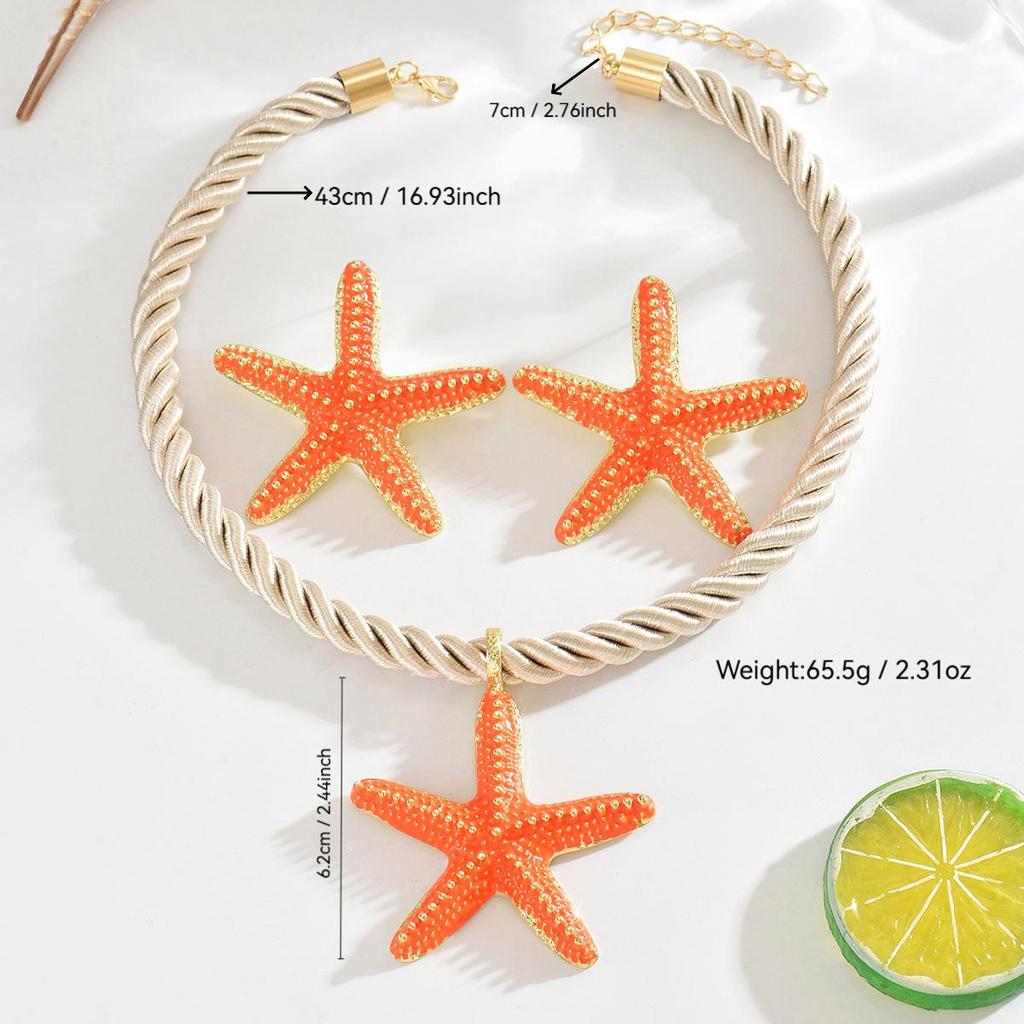 European-American Starfish Necklace & Earring Set: High-End Clavicle Chain, Light Luxury Vacation Style for Women.
