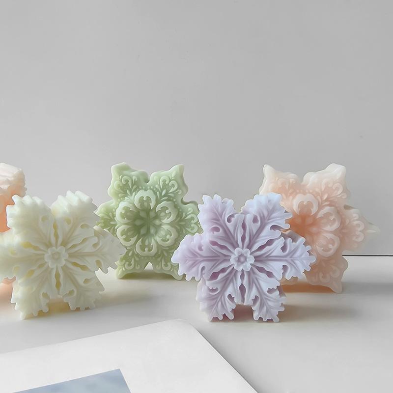 DIY Christmas Snowflake Silicone Candle Mold Handmade Soap Aroma Candle Molds Chocolate Candy Baking Tool