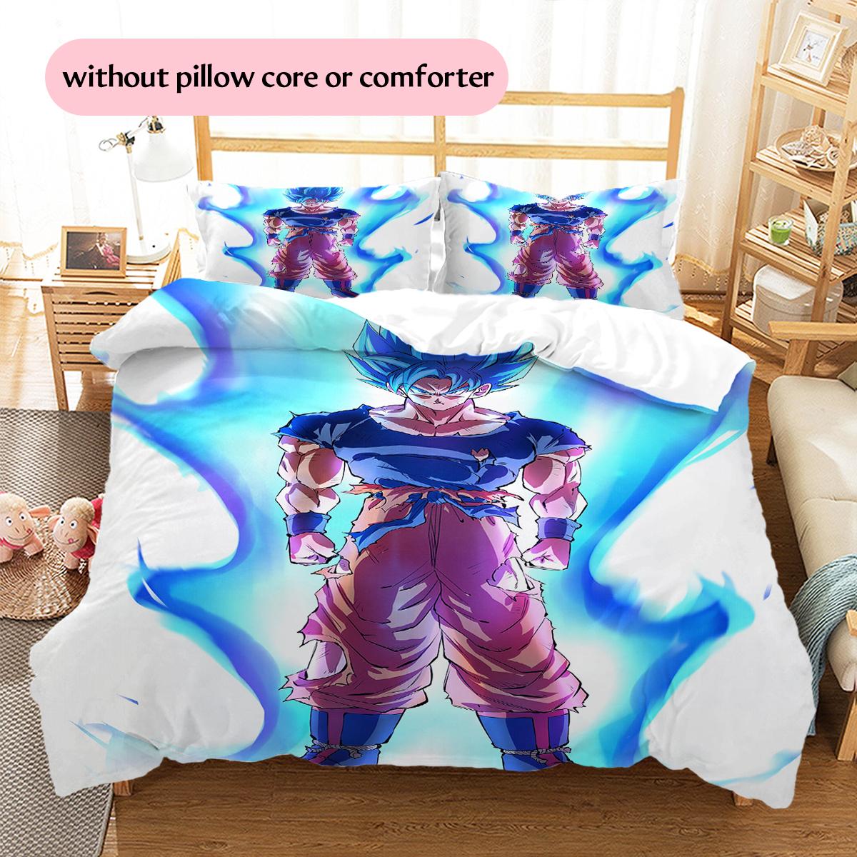 Dragon Ball Character Son Goku Pattern Bedding Home Decoration Birthday Gift (1 * duvet cover + 2 * pillowcase, without core) 135x200cm