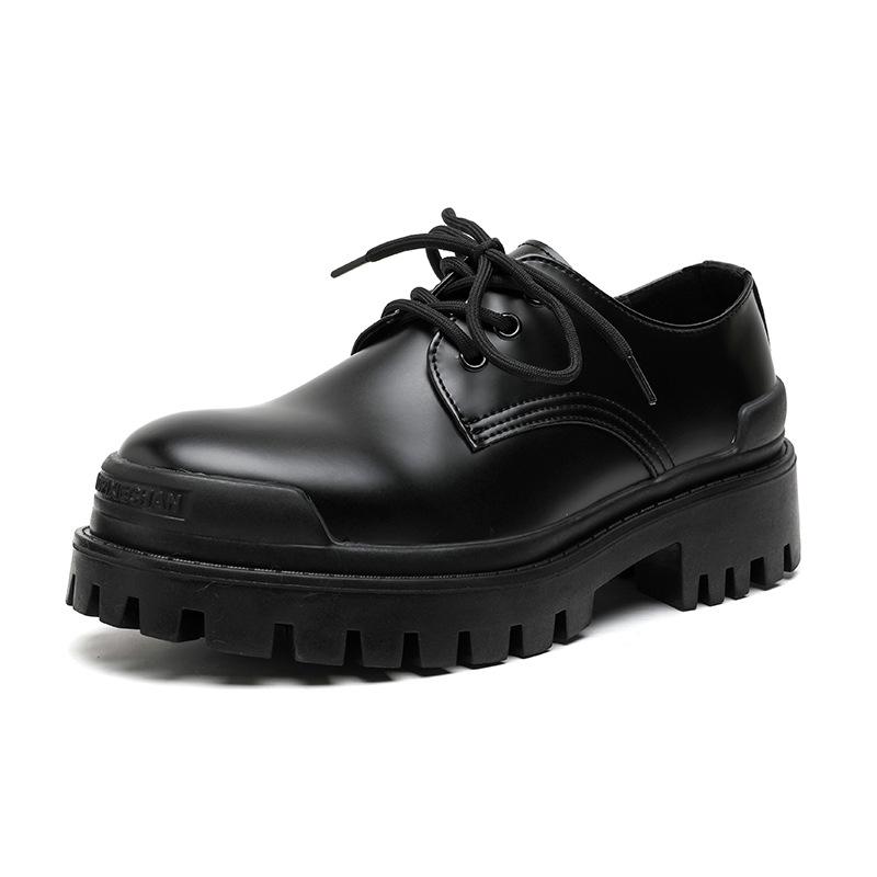 Men's Leather Shoes Spring British Platform Casual Derby Shoes Men's Dress Wedding Black Low Top Martin Boots 9516-K
